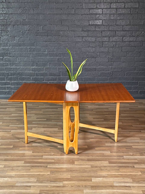 Mid-Century Norwegian Modern Teak & Birch Drop Leaf Dining Table by Bendt Winge, c.1960’s
