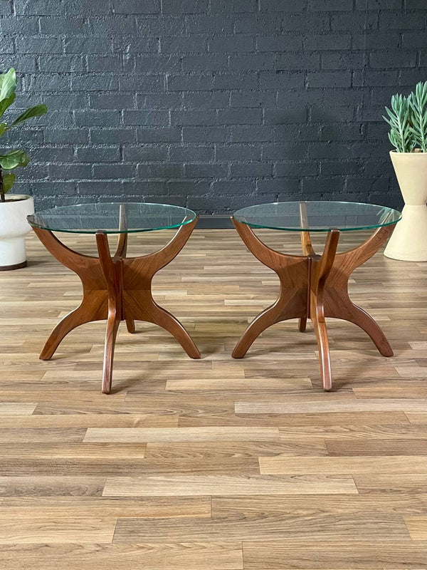 Pair of Mid-Century Modern Sculpted Walnut & Glass Side Tables, c.1960’s