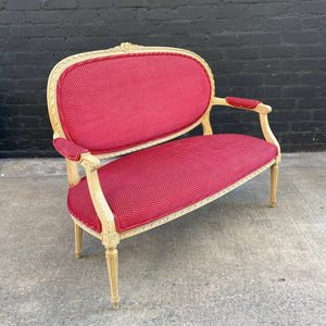 Antique French XVI Carved Wood Love Seat Sofa, c.1950’s