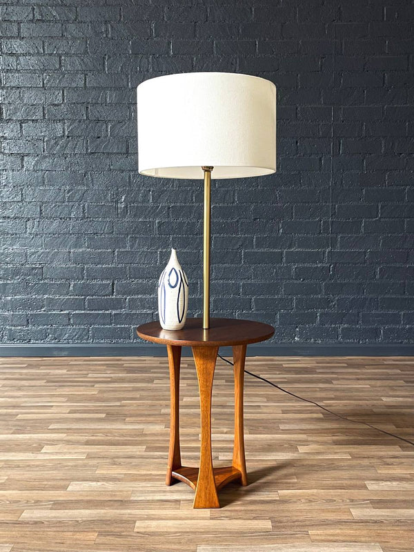 Mid-Century Sculpted Walnut Floor Lamp w/ Side Table, c.1960’s