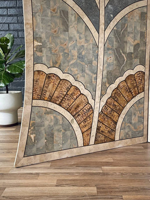 Art Deco Style Inlaid Stone Room Divider Folding Screen