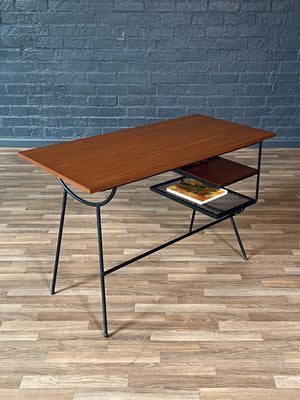 Mid-Century Modern Floating Top Iron & Walnut Writing Desk, c.1950’s
