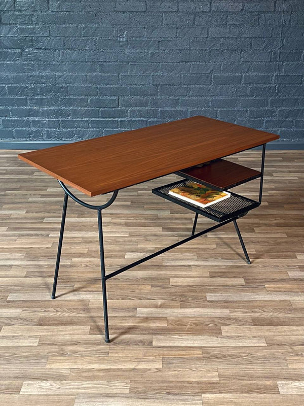 Mid-Century Modern Floating Top Iron & Walnut Writing Desk, c.1950’s