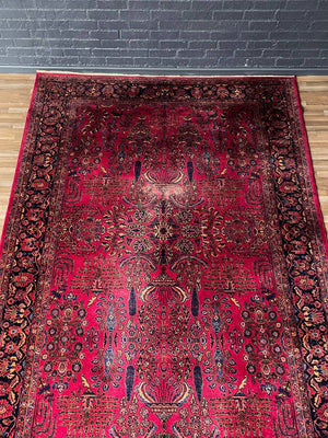Vintage Persian Kashan Hand-Knotted Wool Rug in Deep Crimson & Navy, c.1940’s