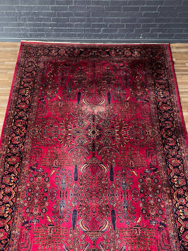 Vintage Persian Kashan Hand-Knotted Wool Rug in Deep Crimson & Navy, c.1940’s