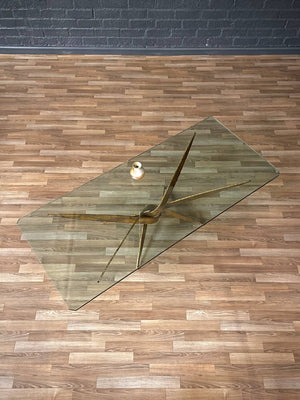 Mid-Century Brutalist Sculptural Torch Cut Steel Coffee Table w/ Glass Top, c.1970’s