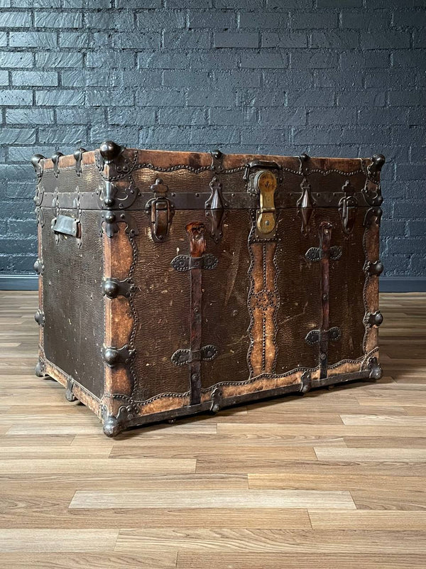 Antique Leather Steamer Trunk by Henry Pollack Trunk Co. c.1880