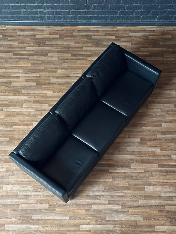 Mid-Century Modern Black Leather Sofa by Charles Pfister for Knoll, c.1980’s