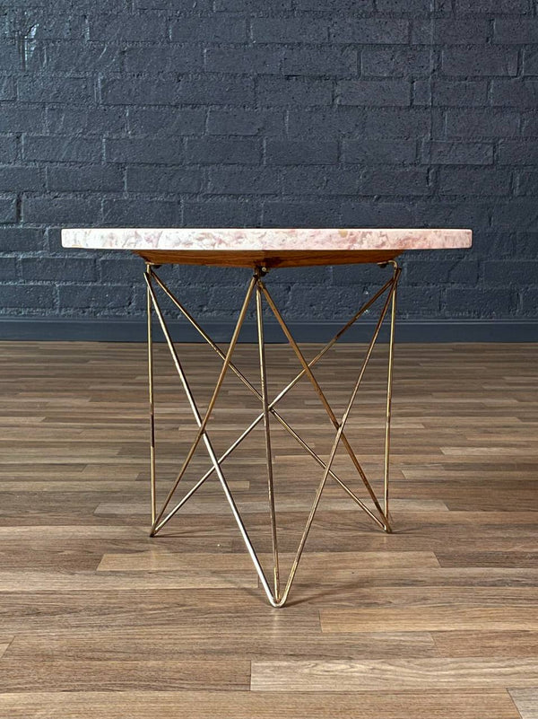 Italian Modern Pink Marble & Brass Side Table by Rene Brancusi, c.1960’s