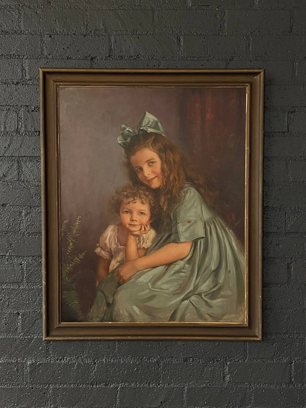 Antique California Portrait Oil Painting of Sisters by Wanda Neumann, c.1920’s