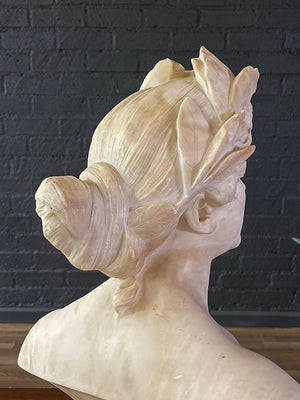 Signed Carved Alabaster Neoclassical Sculpture of Giuseppe Bessi Bust on Stand, c. 1920’s