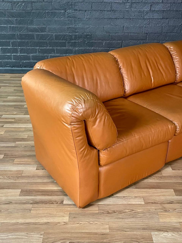 Post Modern Modular Caramel Leather Sofa, c.1980’s