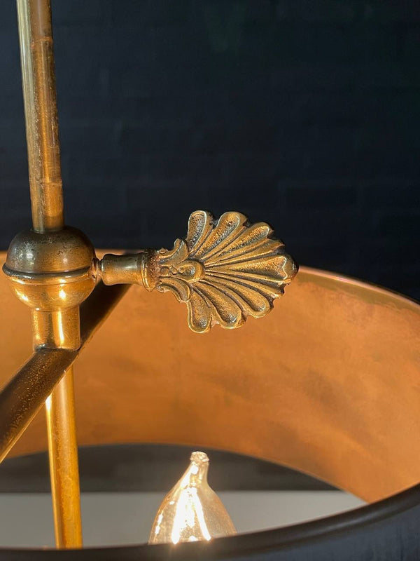 Vintage French Bouillette Double Brass Table Lamp with Tole Shade, c.1960’s