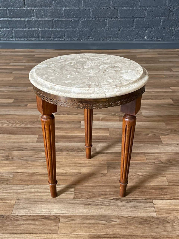 Pair of Antique French Louis XVI Style Marble-Top Side Tables w/ Brass Gallery, c.1930s
