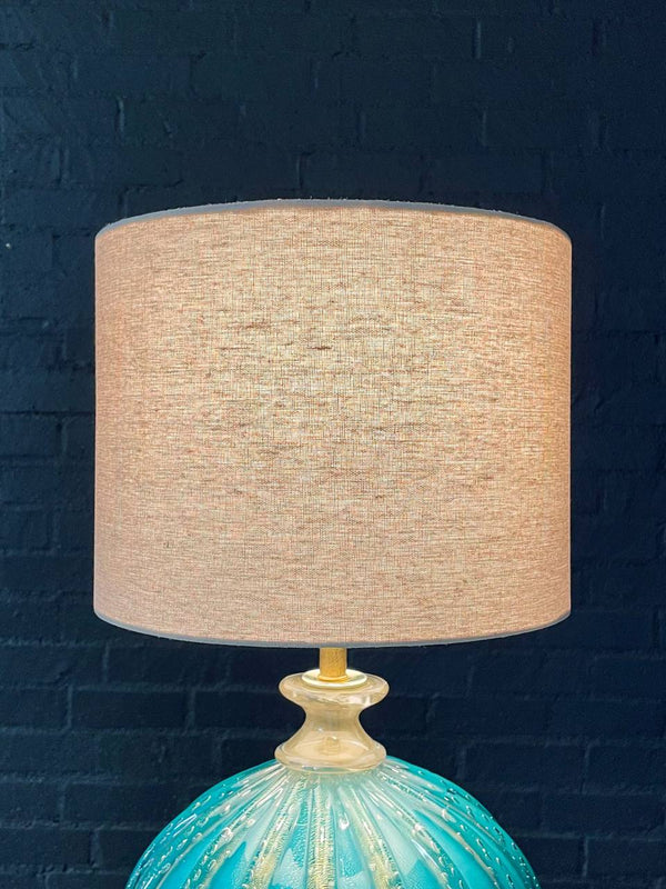 Hollywood Regency Italian Murano Glass & Brass Table Lamp in Turquoise Bullicante, c.1960’s