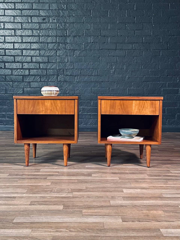 Pair of Mid-Century Modern Walnut Night Stands w/ Bookcase, c.1960’s