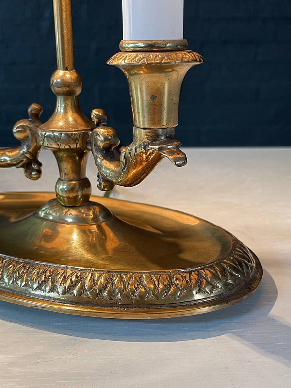 Vintage French Bouillette Double Brass Table Lamp with Tole Shade, c.1960’s