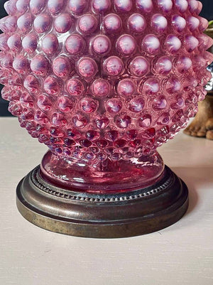 Pair of Mid-Century Pink Murano Hobnail Glass Table Lamps by Fenton, c.1960’s