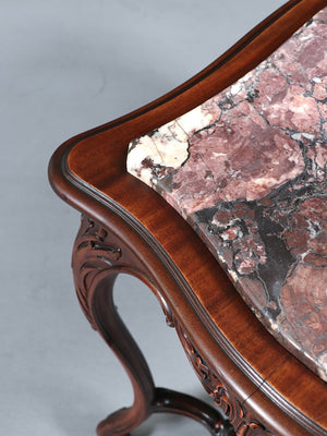 French Louis XV Style Mahogany & Breccia  Viola Marble Console Table, c.1920's