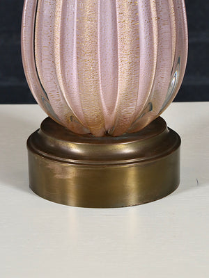 Italian Hollywood Regency Pink Murano Glass Table Lamp w/ Gold Flecks, c.1960’s
