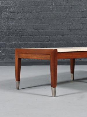 Italian Travertine Top & Walnut Coffee Table by Sligh Lowry, c.1950’s