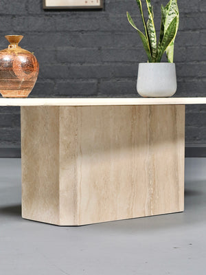 Vintage Italian Beveled Travertine Pedestal Coffee Table, c.1970’s