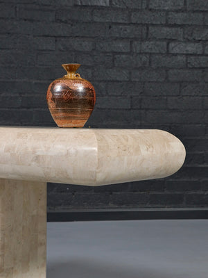 Post Modern Tessellated Travertine & Brass Inlaid Console Table, c.1970’s
