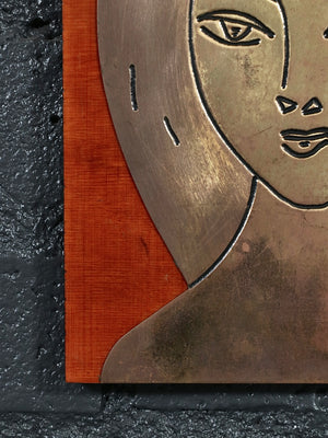 Vintage USSR Soviet Modernist “Autumn” Brass Woman Wall Plaque, c.1970’s