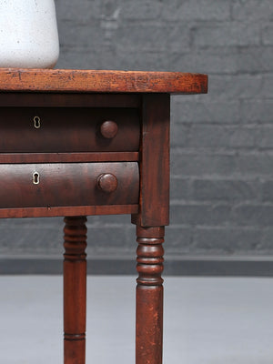Antique American Sheraton Pine Two-Drawer Work End Table, c.1900’s
