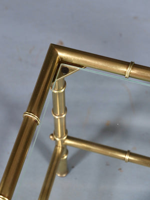Pair of Hollywood Regency Faux Brass Bamboo & Glass Side Tables, c.1960’s
