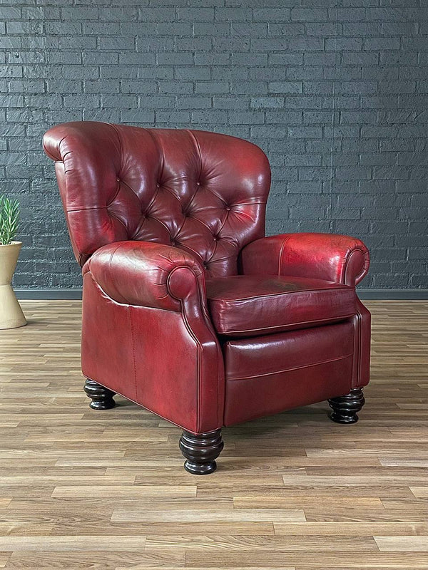 Ethan Allen Burgundy Leather Chesterfield Reclining Lounge Chair