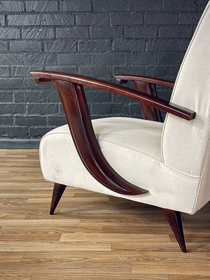 Mid-Century Italian Modernist Lounge Chair w/ Sculptural Wood Arms, c.1950’s