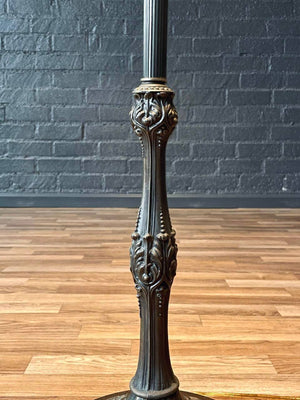 Vintage Art Nouveau Style Floor Lamp w/ Slag Glass Shade, c.1960’s