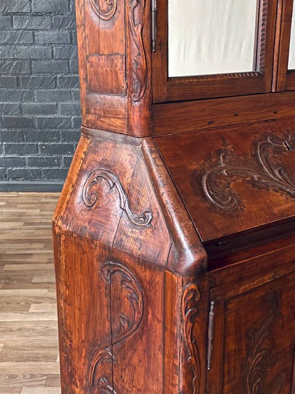 Antique French Provincial Louis XV Style Carved Secretary Cabinet w/ Mirrored Doors, c.1890’s