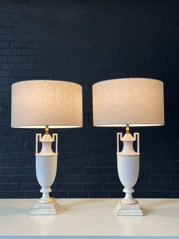 Pair of Italian Neoclassical Urn Style Alabaster Table Lamps, c.1940’s