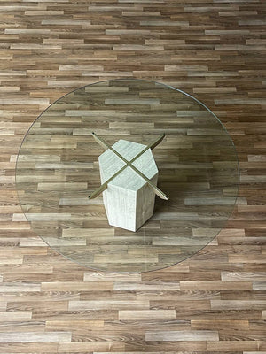 Mid-Century Post Modern Travertine Stone & Brass Dining Table by Artedi, c.1970’s