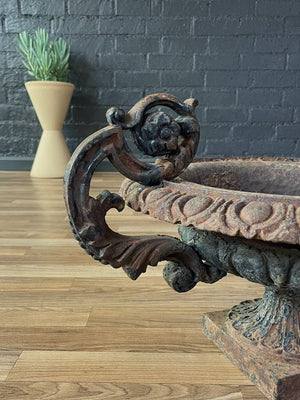Pair of French Neoclassical Cast Iron Garden Urns, c.1920’s