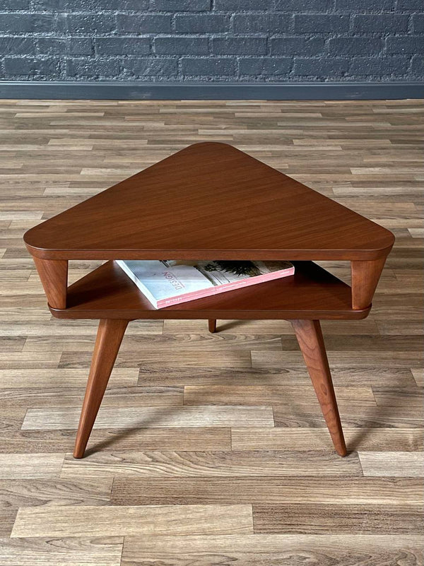 Mid-Century Modern Triangular Two-Tier Side Table w/ Bookshelf, c.1950’s