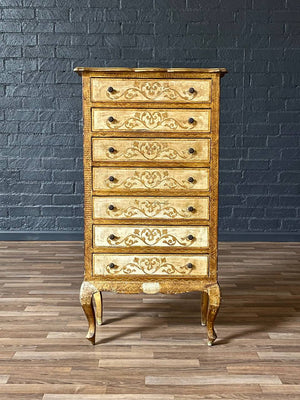 Italian Hand-Painted Venetian Tallboy Lingerie Dresser w/ Gilt Accents, c.1940s