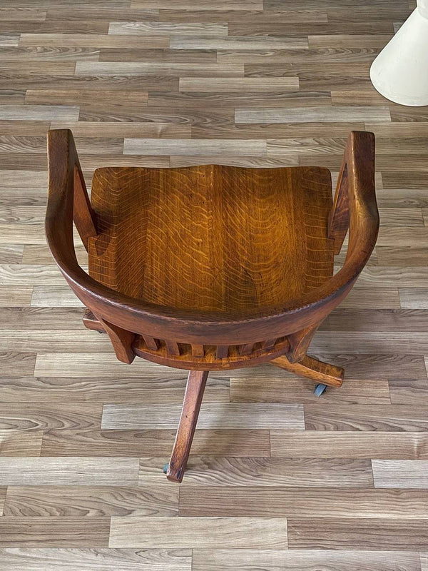 Vintage Arts & Craft Oak Swivel Office Desk Chair, c.1960’s