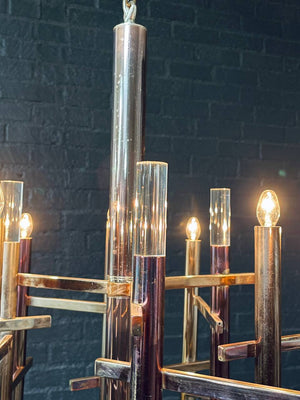 Italian Mid-Century Modern Chrome & Lucite Chandelier by Gaetano Sciolari, c.1960’s