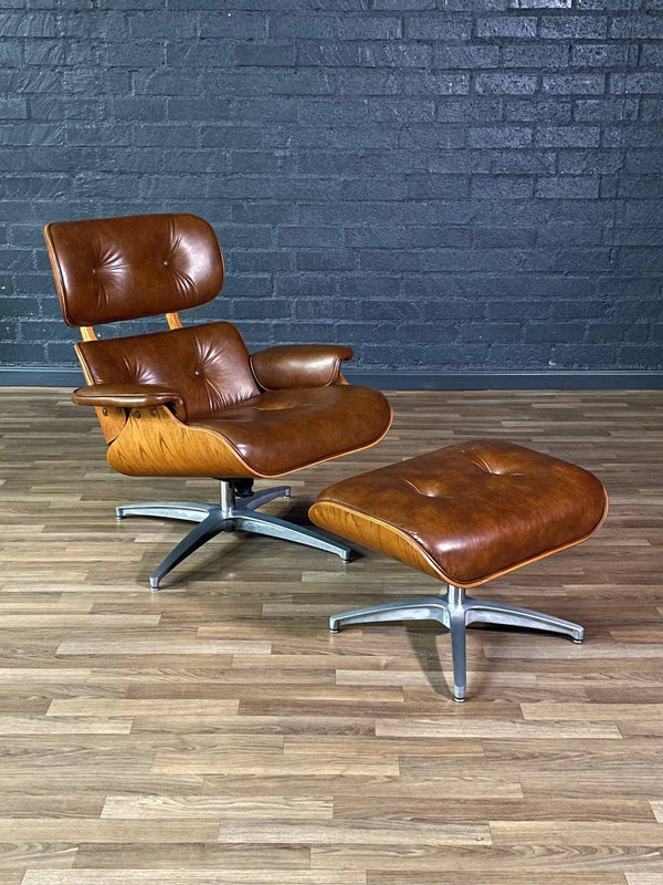 Mid-Century Modern Eames Style Oak Lounge Chair w/ Ottoman, c.1970’s