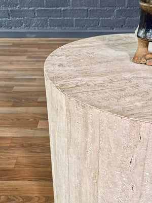 Vintage Post Modern Round Travertine Stone Pedestal Table, c.1970’s