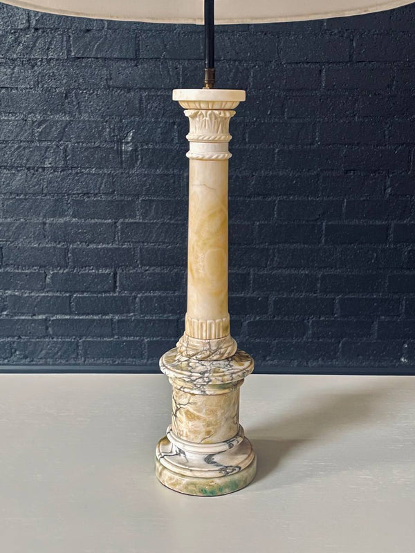 Pair of Antique Neoclassical Style Column Marble Table Lamps, c.1930’s