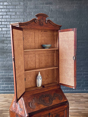 Antique French Provincial Louis XV Style Carved Secretary Cabinet w/ Mirrored Doors, c.1890’s