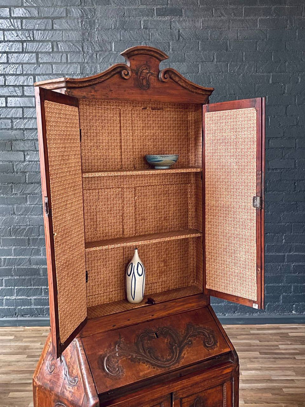 Antique French Provincial Louis XV Style Carved Secretary Cabinet w/ Mirrored Doors, c.1890’s