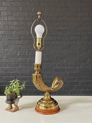 Vintage Brass Ram Horn Table Lamp, c.1960’s