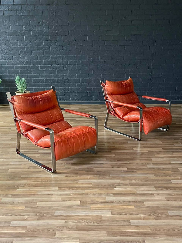 Pair of Mid-Century Modern Chrome & Leather Lounge Chairs, c.1970’s
