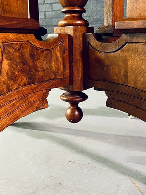 Victorian Eastlake Walnut & Burl Wood Round Center Table w/ Porcelain Casters c.1900's