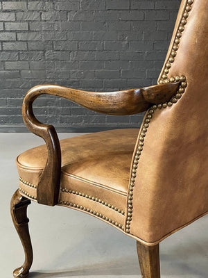 Set of 3 Queen Anne Leather & Wood Armchairs, c.1960's